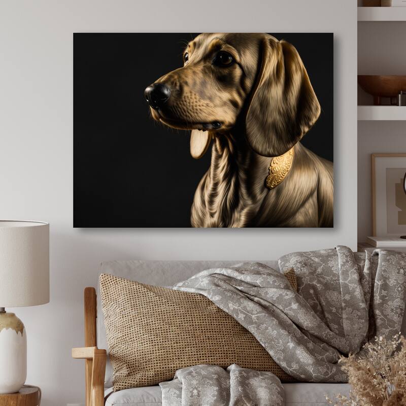 Designart "Regal Daschund Portrait" Animals Dog Daschund Canvas Wall